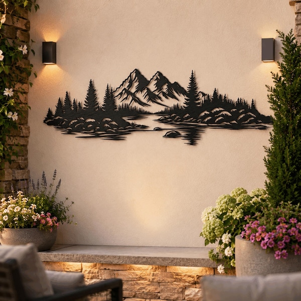 Metal Mountain Wall Art Rustic Forest Cabin Decor