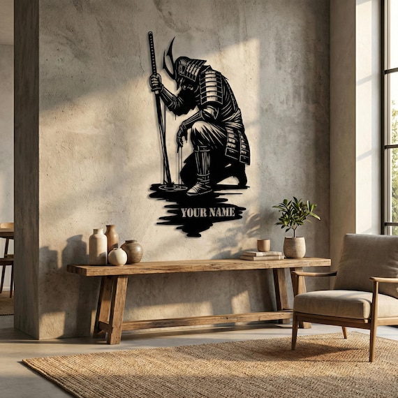 Custom Samurai Portrait Metal Art, Personalized Japanese Warrior Sign, Ninja Warrior Gift, Katana Decor, Father's Day Gifts
