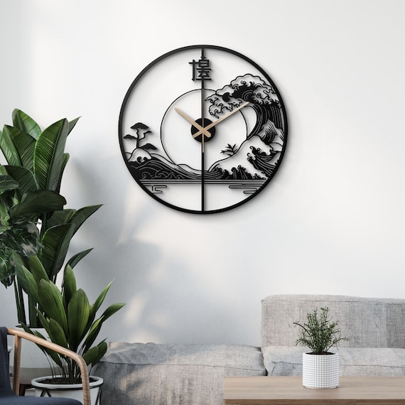 Japanese Wave Metal Wall Clock - Zen Ocean Decor - The Great Wave Off Kanagawa Inspired Decor