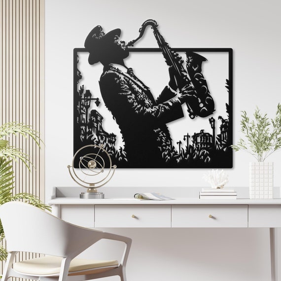 Metal Saxophone Player Wall Art Jazz Music Wall Decor Music Lover Gift Line Jazz Wall Art Musical Decor Jazz Decor