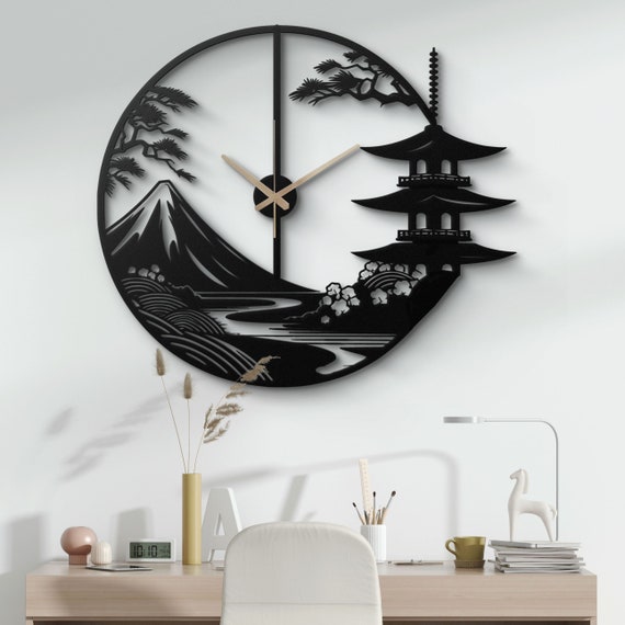 Japanese Landscape Metal Wall Clock - Zen Decor