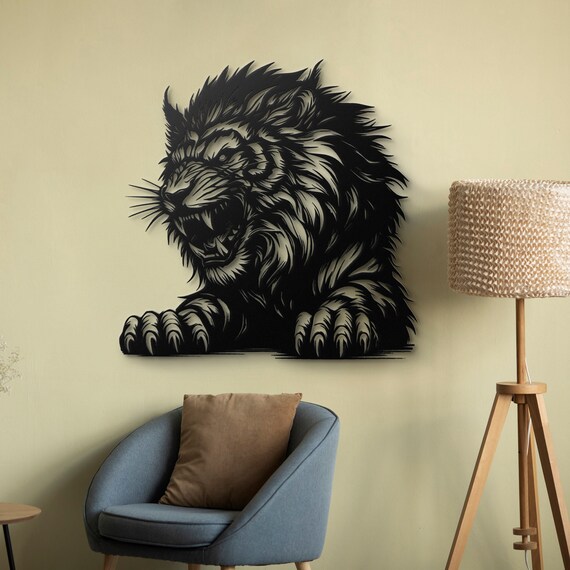 Fierce Tiger Metal Wall Art, Bold Tiger Head Decor for Living Room, Jungle-Inspired Metal Art, Roaring Tiger Wall Decor Statement Animal Art