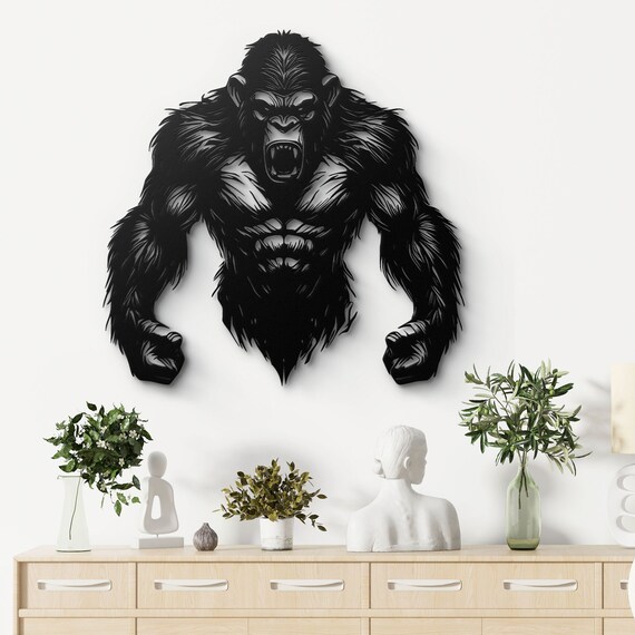 Chimpanzee Metal Wall Art - Ferocious Chimp Silhouette - Bold Home Decor - Perfect for Man Cave, Home Gym, or Office