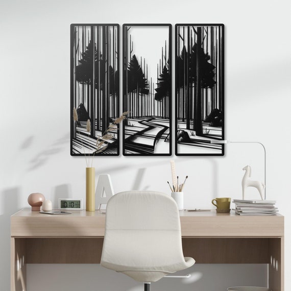Forest Path Metal Wall Art Set | Modern Triptych Nature Wall Decor | Woodland Scene Metal Wall Hanging | Rustic Home Decor for Nature Lovers