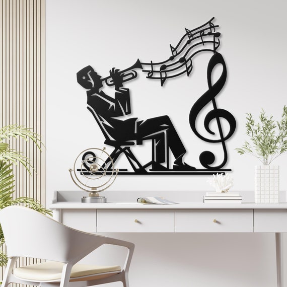Metal Wall Art Musician Jazz Trumpet Player | Modern Music Decor | Handcrafted Metal Art | Unique Musical Wall Sculpture