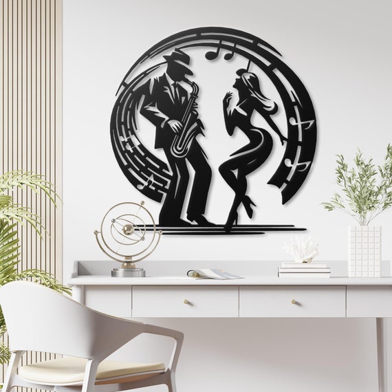 Musician Saxophone Metal Wall Art with Dancing Woman - Jazz Music Decor - Unique Home Decor - Gift for Music Lovers