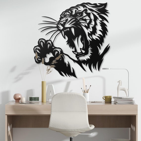 Fierce Tiger Metal Wall Art – Roaring Decorative Piece for Home or Office, Wild Animal Metal Artwork
