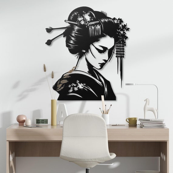 Geisha Metal Wall Art Japanese Woman Wall Decor Elegant Living Room Decor Bedroom Decoration Geisha Art