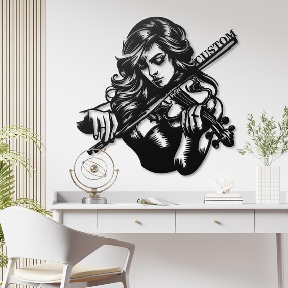 Elegant Female Violinist Metal Wall Art - Musician Gift, Home Decor- Custom Music Decor