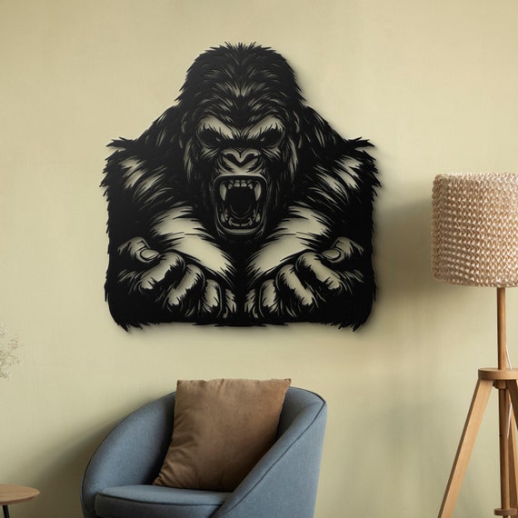 Intense Gorilla Metal Wall Art - Fierce Gorilla Face Silhouette - Bold Animal Decor - Perfect for Office, Man Cave, or Living Room
