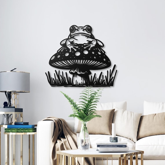 Frog on Mushroom Metal Wall Art - Quirky Woodland Decor, Perfect for Nature Lovers