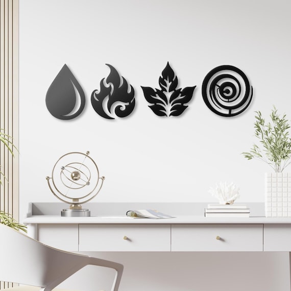 Four Elements Metal Wall Art: Abstract Geometric Nature Symbols