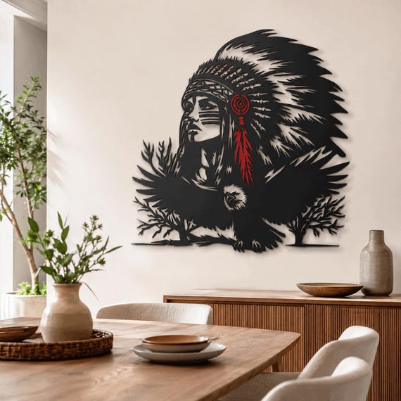 Native Spirit Metal Wall Art  Tribal Chief Eagle Decor | Indigenous Inspired Wall Accent | Boho Gift ,
