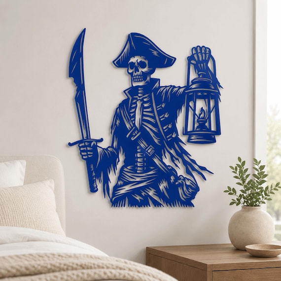 Skeleton Pirate Metal Wall Art | Gothic Halloween Nautical Decor