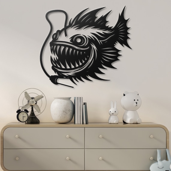 The Deep Sea Fish Metal Wall Art Anglerfish Art Pelagix Fish Wall Decor Deep Sea Art Game Room Decor Man Cave Art