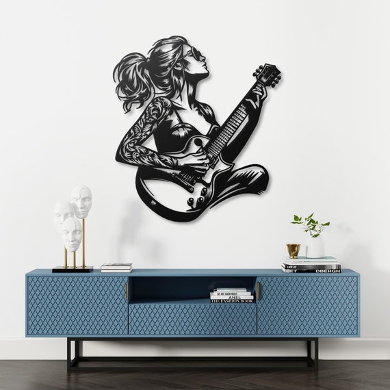 Rock On with Our Female Guitarist Metal Wall Art - Perfect Décor for Music Lovers