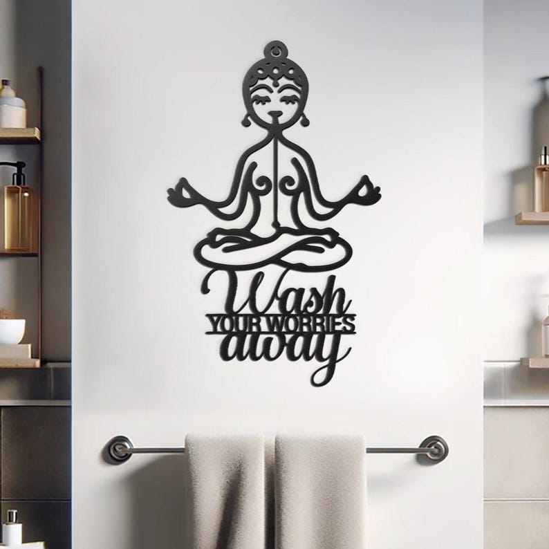 Buddha Metal Wall Art Zen Decor - Wash Your Worries Away Decor , image 8