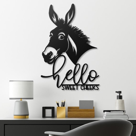 Hello Sweet Cheeks Donkey Metal Wall Art: Humorous Farmhouse Decor