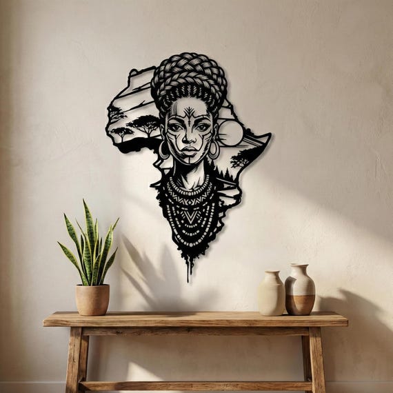 African Warrior Woman Metal Wall Art | Tribal Home Decor