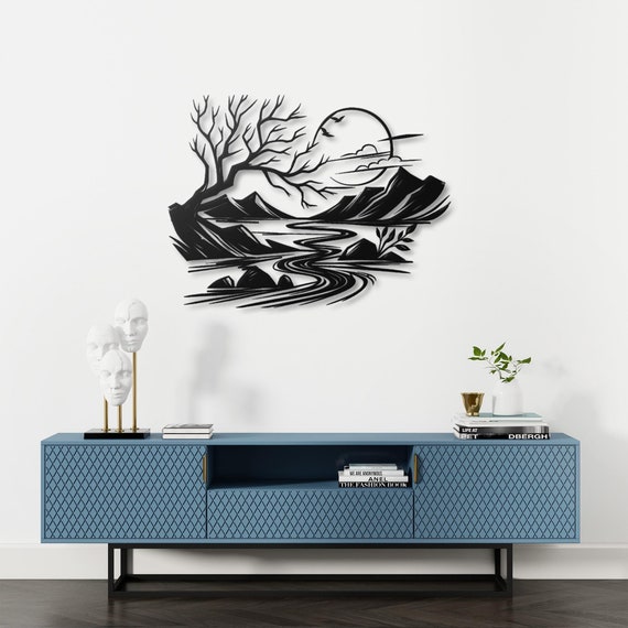 Mountain Metal Wall Art | Minimalist Black Line Art | Modern Home Decor | Nature-Inspired Wall Hanging