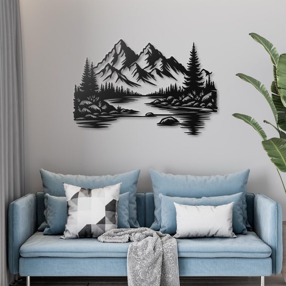 Mountain and Forest Metal Wall Art -  Wall Decor for Nature Lovers - Rustic Home Decor - Perfect for Living Room or Cabin