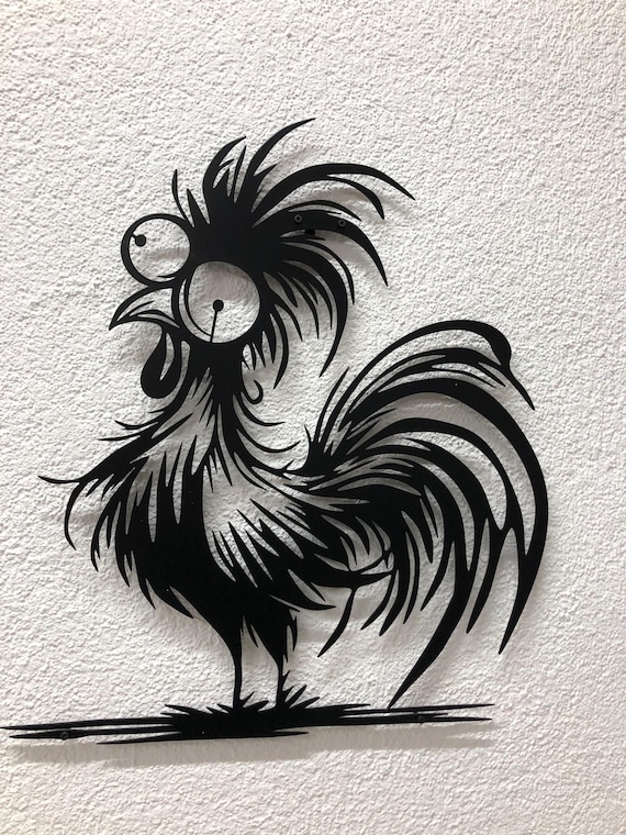 Quirky Rooster Metal Wall Art: Modern Farmhouse Chicken Silhouette