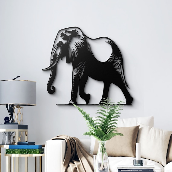 Elephant Metal Wall Art - African Elephant Decor, Modern Animal Art, Black Metal Sculpture, Home Wall Hanging, Wildlife Lover Gift