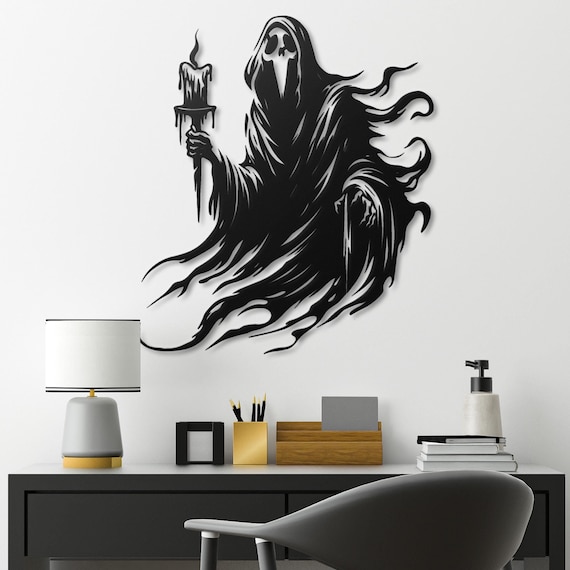 Ghost Metal Wall Art - Gothic Decor | Spooky Candle Design Halloween Decoration