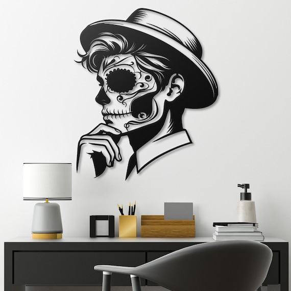 Day of the Dead Sugar Skull Man Metal Wall Art, Skeleton Decor for Dia de los Muertos, Unique Calavera Wall Hanging, Mexican Art Gift