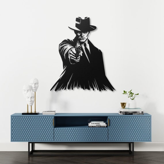 Noir Gunman Metal Wall Art - Mafia Wall Decor - Game Room Decoration -Man Cave Sign