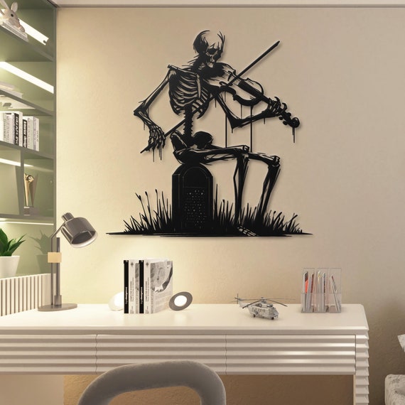 Skeleton Violinist Metal Wall Art - Gothic Skeleton Decor for Halloween & Beyond