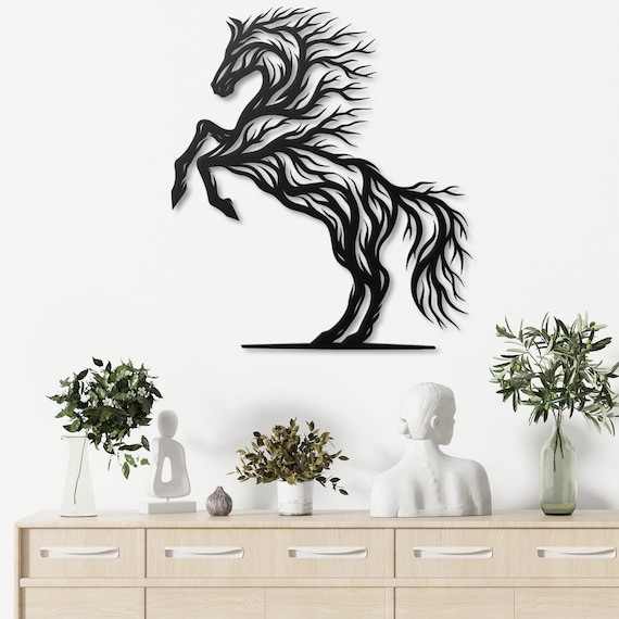 Stunning Metal Horse Wall Art - Majestic Reared Horse Design - Unique Home Decor Piece