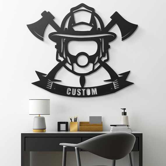 Custom Firefighter Profile & Flames Metal Wall Art - Personalized Fire Service Decor - Heroic Fireman Gift