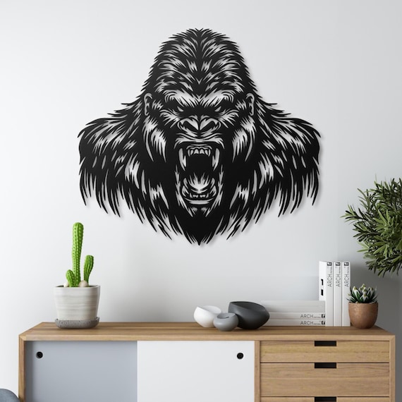 Fierce Gorilla Metal Wall Art: Powerful Animal Sculpture