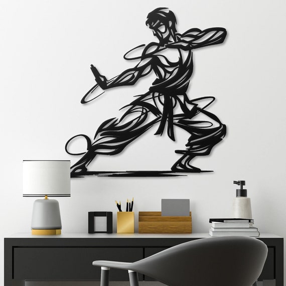 Kung Fu Fighter Metal Wall Art | Dynamic Kung Fu Wall Decor | Martial Arts Themed Metal Wall Hanging | Unique Kung Fu Gift |