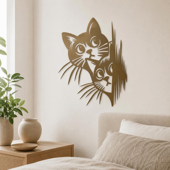 Minimalist Black Cat Metal Wall Art - Modern Home Decor