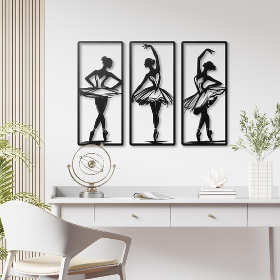 Ballerina Silhouette Metal Wall Art Set | Elegant Dance Decor | Modern Ballet Trio
