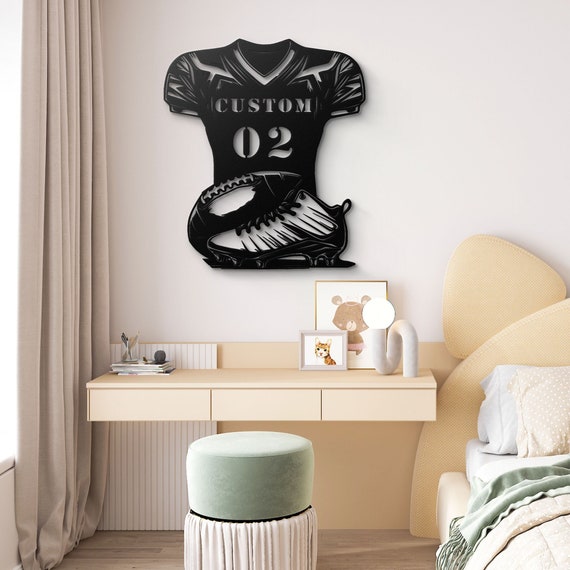 Custom Football Jersey and Cleats Metal Wall Art – Personalized Sports Decor, Gift for Football Players and Fans