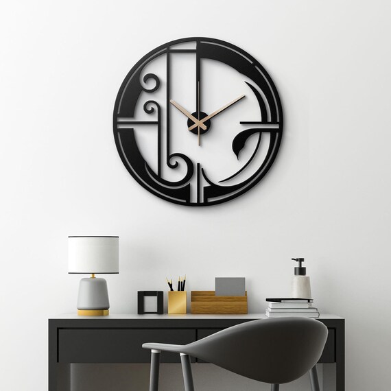 Modern Art Deco Metal Wall Clock - Abstract Geometric Design - Elegant Home Decor