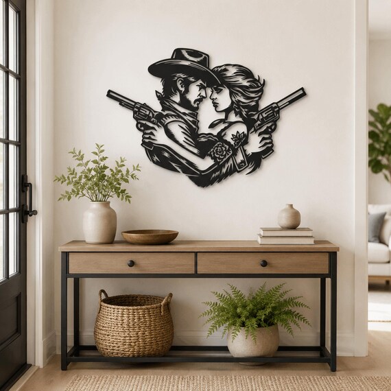 Western Cowboy  Cowgirl Romance Metal Wall Art Western Home Decor ,