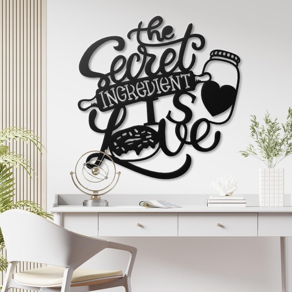 Metal The Secret Ingredient is Love Sign Wall Art Home Decor Farmhouse Kitchen Dining Room Hanging Custom Quote Letters Housewarming Gift
