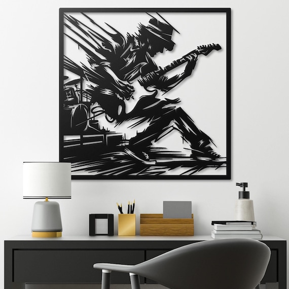 Guitar Solo Virtuoso Metal Wall Art Rockstar Energy Decor Music-Inspired Living Room Artwork Dynamic Performance Illustration