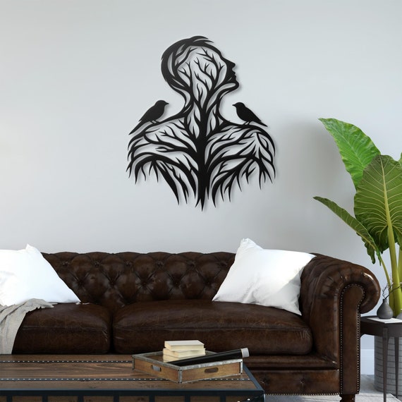 Tree of Life Silhouette Metal Wall Art | Minimalist Tree & Birds Home Decor | Black Metal Wall Sculpture | Nature-Inspired Wall Hanging