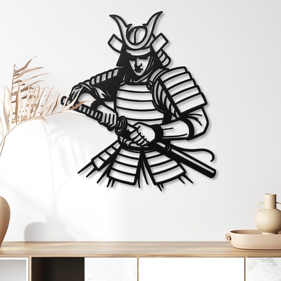 Samurai Metal Wall Art Japanese Warrior Decor Large Asian Decor for Man Cave Office Living Room Gift for Him