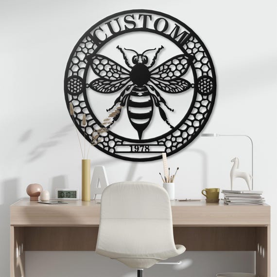 Custom Bee Metal Wall Art, Honeybee and Hives Sculpture, Personalized Apiary Decor, Unique Bee Farm Circular Artwork Beekeeper Gift
