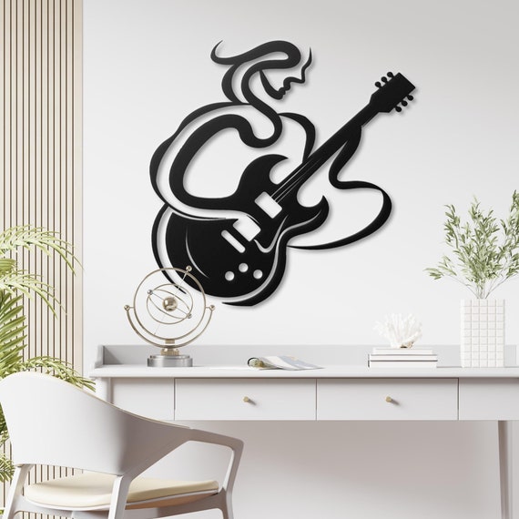 Abstract Metal Guitarist Wall Art - Musician Line Art Metal Decor - Modern Black Metal Wall Sculpture for Living Room, Office, Music Studio