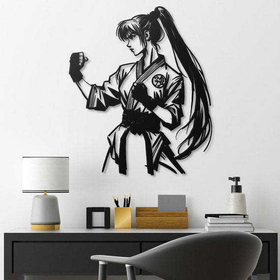 Martial Arts Metal Wall Art | Warrior Silhouette | Karate Decor | Female Warrior | Martial Arts Decor | Modern Wall Art | Home Gym Decor