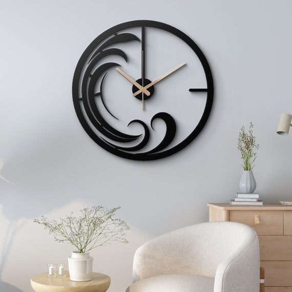 Wave-Inspired Metal Wall Clock – Black Minimalist Design
