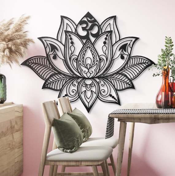 Lotus Flower Metal Wall Art Mandala Metal Wall Decor, Living Room Wall Decor Bedroom Wall Decor Yoga Wall Hanging Namaste Wall Sign Gift