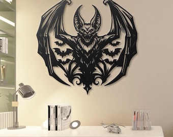 Halloween Bat Metal Wall Art Gothic Vampire Decor, Spooky Horror Wall Hanging, Dark Fantasy Demon Sign, Macabre Art Man Cave, Goth Gift